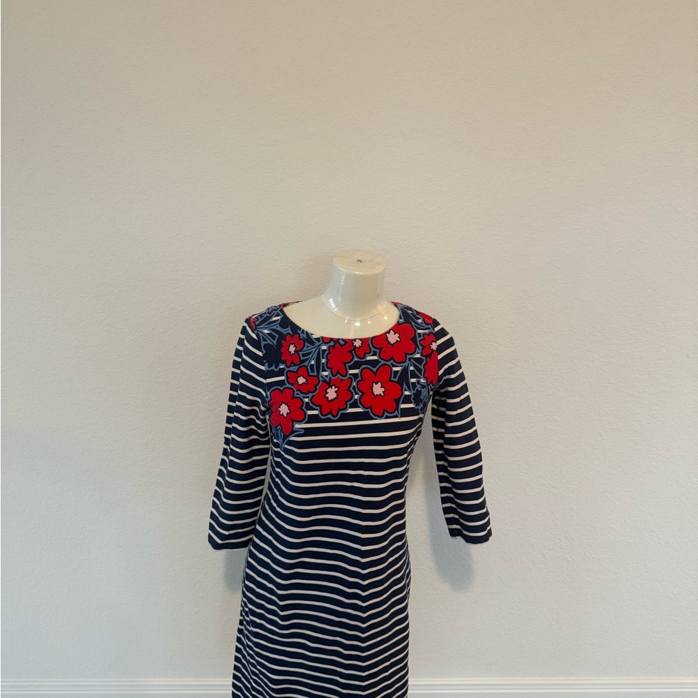 Talbots Navy and White Striped Dress